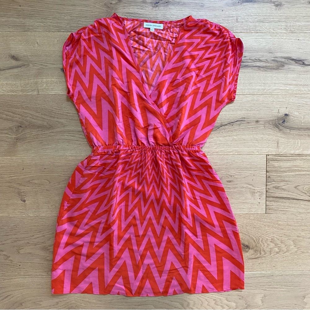 Amanda Uprichard Mayfair Dress Silk Zig Zag Pink Orange